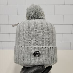 Michael Kors Women’s Gray Ribbed Knit Pom Beanie Winter Hat NWT One Size